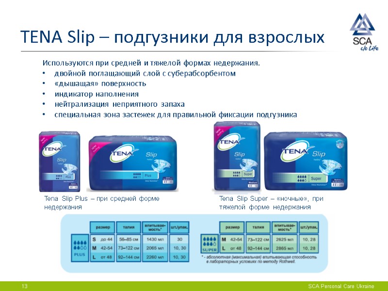 TENA Slip – подгузники для взрослых 13 Используются при средней и тяжелой формах недержания.